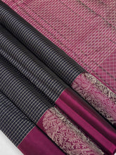 Navy blue with silver Checks Vintage Soft Silk Saree